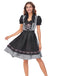 2PCS Schwarz 1950er Oktoberfest Puffärmel Gingham Kleid mit Schürze