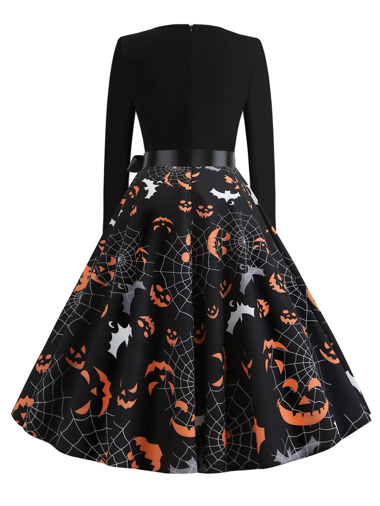 Schwarz 1950er Halloween Fledermaus Kostüm Blütenblattkragen Kleid