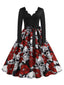 Schwarz 1950er Halloween Skelett  Roses Schädel Kleid