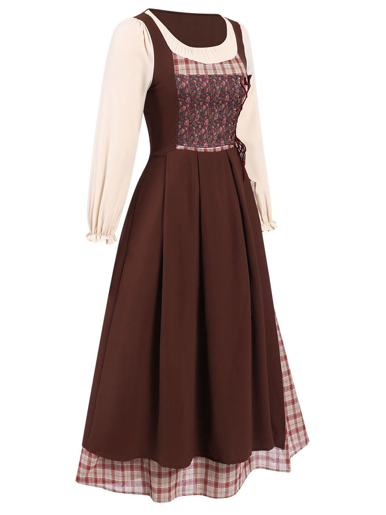 Multicolor 1940er Blume Plaid Pastoral Kleid