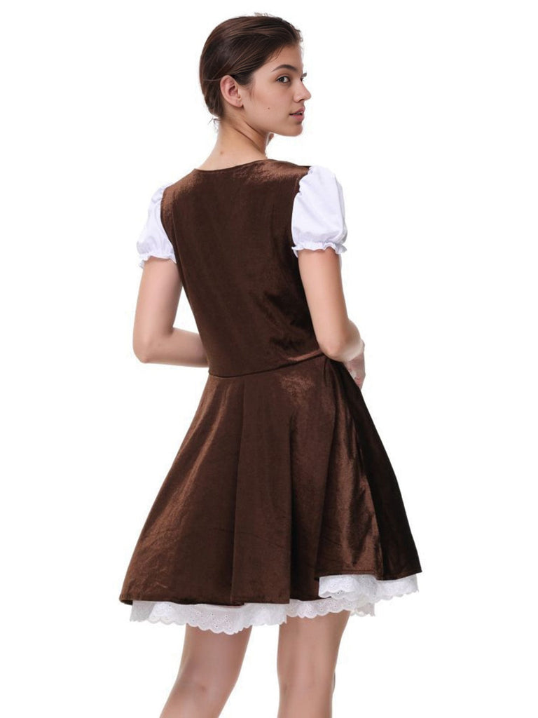 Grün 1950er Oktoberfest Puffärmel Solide Kleid