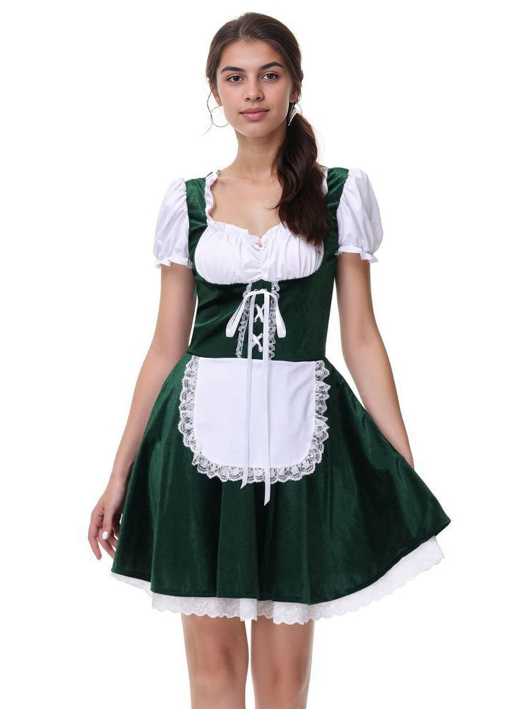 Braun 1950er Oktoberfest Puffärmel Solide Kleid