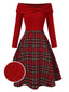 Rot 1950er Weihnachten Schulterfrei Tartan Kleid