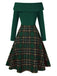 [Vorverkauf] Grün 1950er Weihnachten Schulterfrei Tartan Kleid