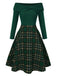 [Vorverkauf] Grün 1950er Weihnachten Schulterfrei Tartan Kleid