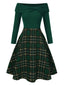 [Vorverkauf] Grün 1950er Weihnachten Schulterfrei Tartan Kleid