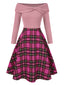 [Vorverkauf] Rosa 1950er Weihnachten Schulterfrei Tartan Kleid