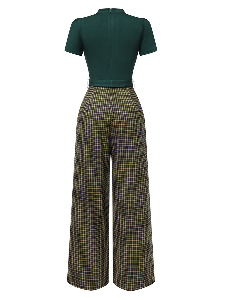 [Vorverkauf] Grün 1930er Plaid Schlüssellochhals Jumpsuit