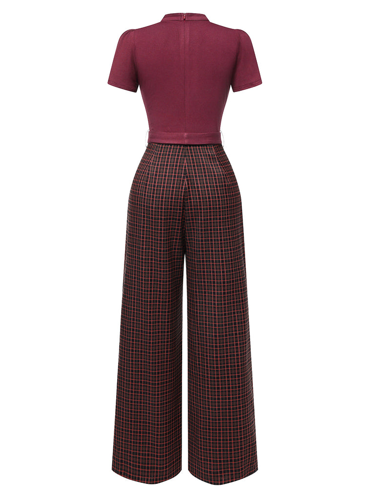 [Vorverkauf] Grün 1930er Plaid Schlüssellochhals Jumpsuit