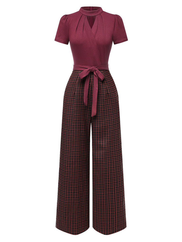 [Vorverkauf] Grün 1930er Plaid Schlüssellochhals Jumpsuit