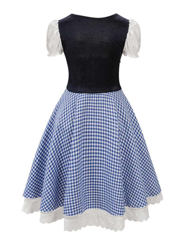 1950er Oktoberfest Puffärmel Gingham Plaid Kleid