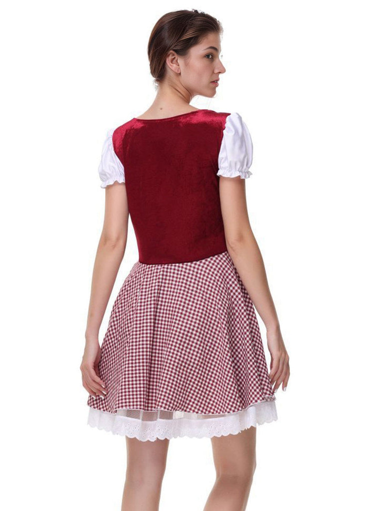 Blau 1950er Oktoberfest Puffärmel Gingham Plaid Kleid