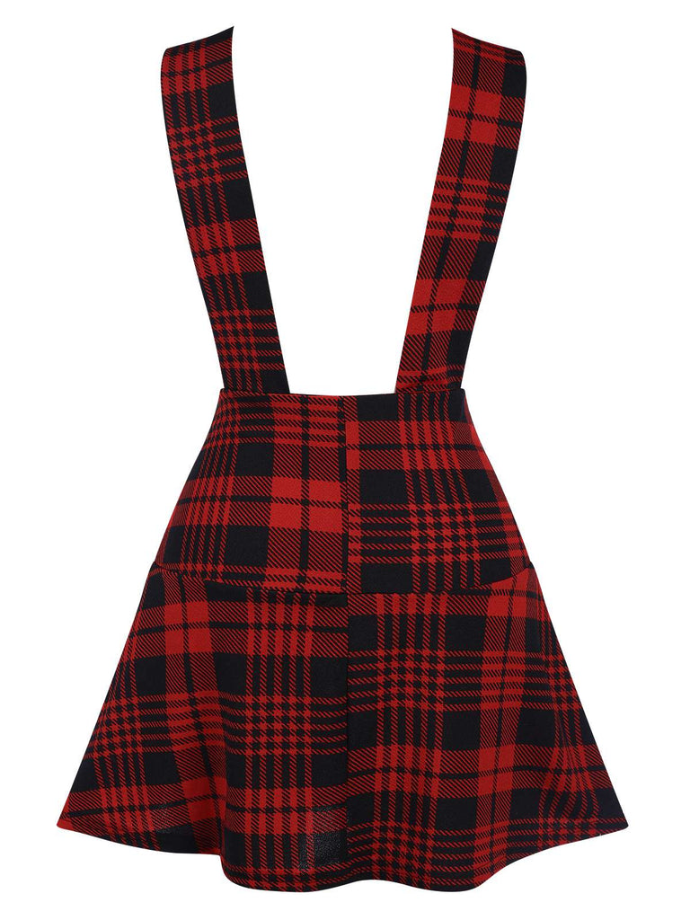 Rot 1980er Schottisches Plaid Overall Rock