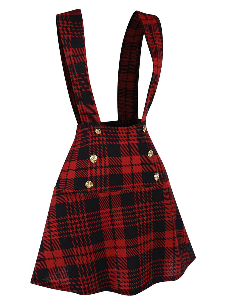 Rot 1980er Schottisches Plaid Overall Rock