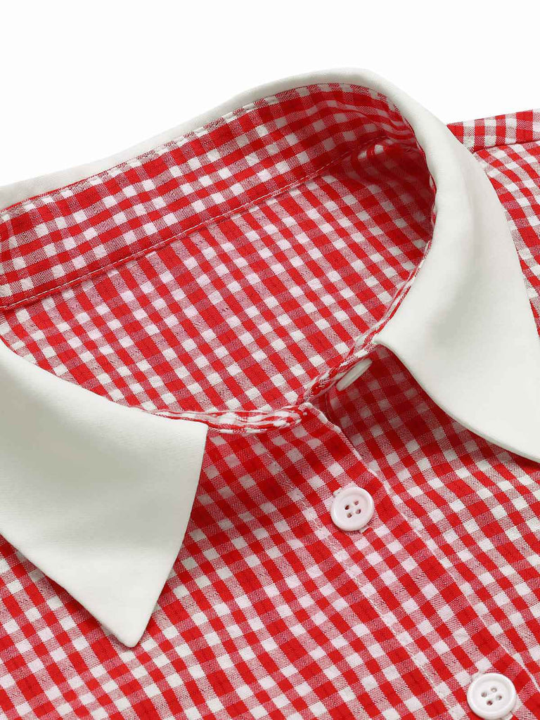 [Vorverkauf] Rot 1930er Revers Gingham Plaid Top