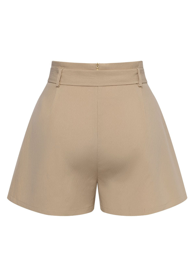 Khaki 1950er Solide Gürtel Shorts