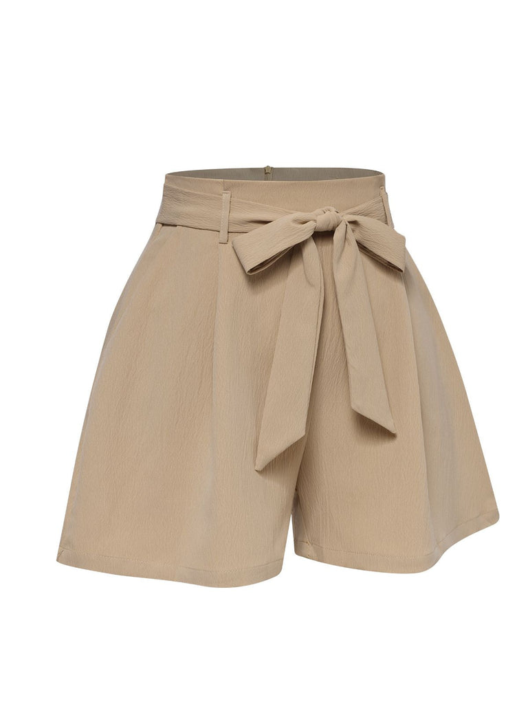 Khaki 1950er Solide Gürtel Shorts