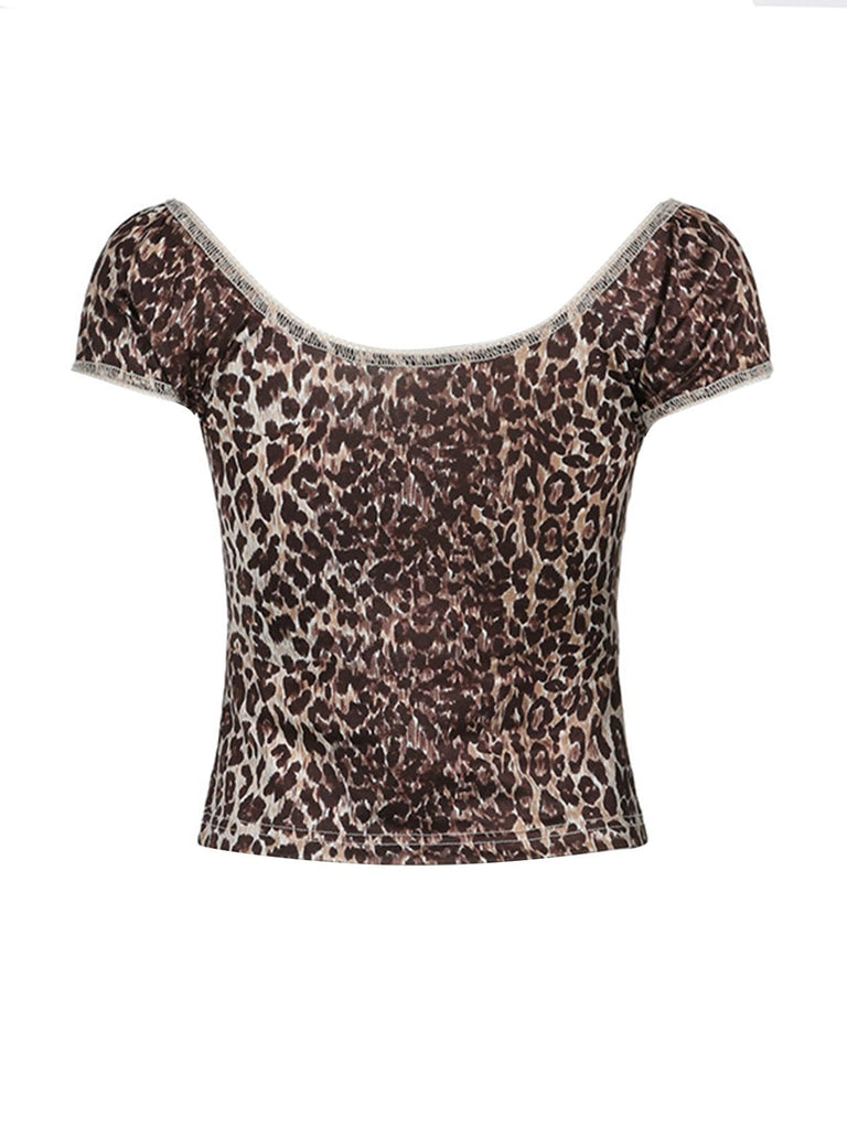 Braun 1980er Leopard Tief V-Ausschnitt Tank Top