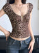 Braun 1980er Leopard Tief V-Ausschnitt Tank Top