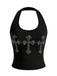 Schwarz Punk kreuzen Pailletten Halter Tank Top