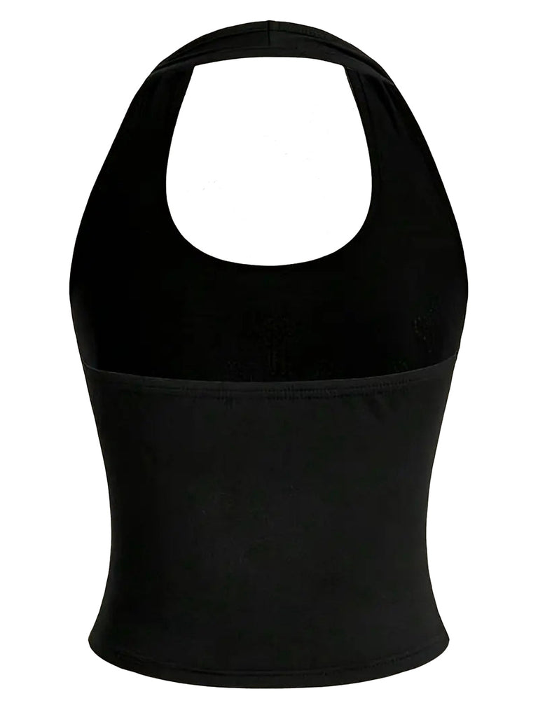 Schwarz Punk kreuzen Pailletten Halter Tank Top