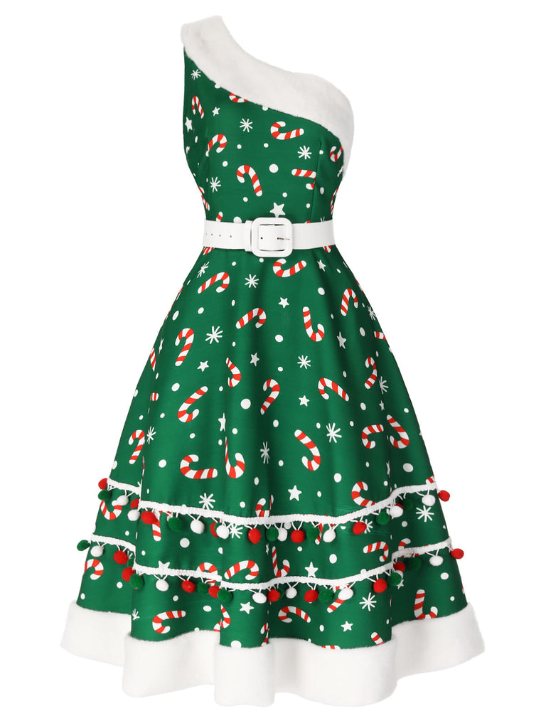 Rot 1950er Weihnachtskleid Süßigkeiten Eine Schulter Kleid