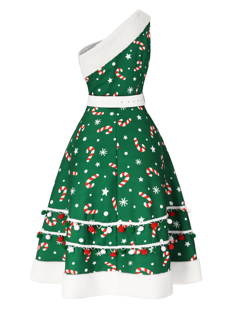 Rot 1950er Weihnachtskleid Süßigkeiten Eine Schulter Kleid