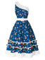 Blau 1950er Weihnachtskleid Süßigkeiten Eine Schulter Kleid