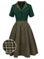 [Vorverkauf] Grün 1950er Plaid Patchwork Revers Kleid