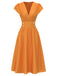 [Vorverkauf] Orange 1950er V-Ausschnitt Flügelärmel Satin Kleid