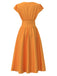 [Vorverkauf] Orange 1950er V-Ausschnitt Flügelärmel Satin Kleid