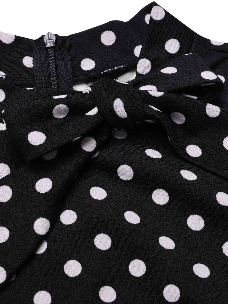 Schwarz 1960er Krawattenhals Polka Dots Kleid