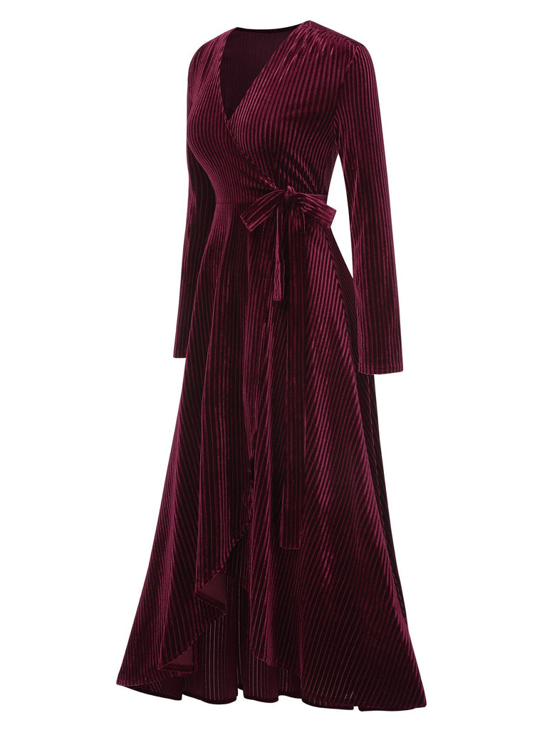 1930er Solide V-Ausschnitt Cord Schlitz Kleid