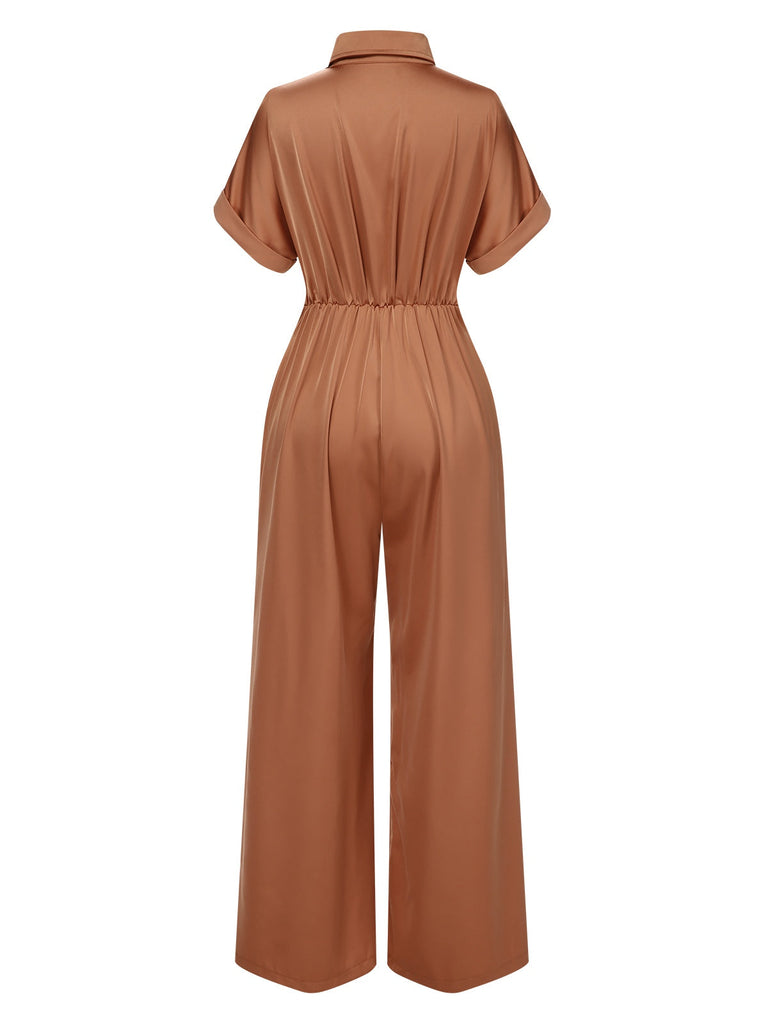 Hellbraun 1930er Solide Gürtel Jumpsuit