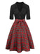 [Vorverkauf] Schwarz 1940er Schleife Plaid Patchwork Revers Kleid