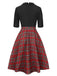 [Vorverkauf] Schwarz 1940er Schleife Plaid Patchwork Revers Kleid