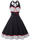 1950er Kontrast Polka Dot Patchwork Halter Kleid