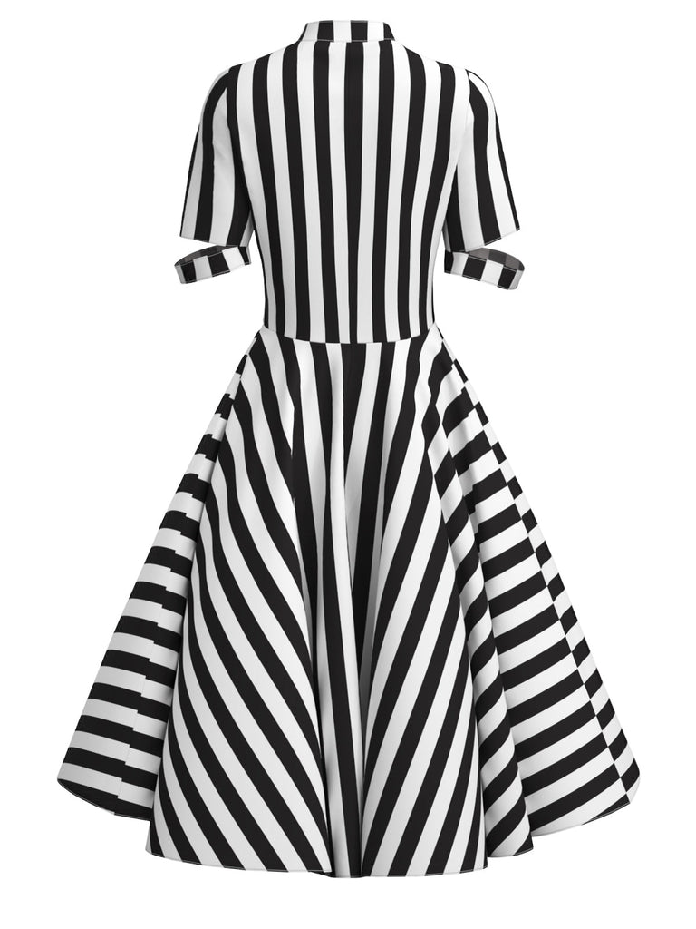 Beetlejuice Kostüm 1950er Halloween Streifen Hohl Kragen Kleid