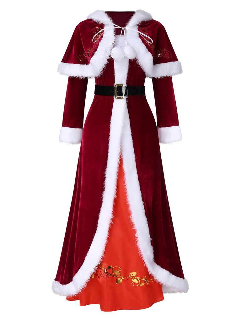 Rot 1940er Weihnachten Samt Kapuze Umhang Kleid