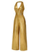 [Vorverkauf] Gold 1930er Solide V-Ausschnitt Halter Jumpsuit