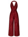 Rot 1970er Solide V-Ausschnitt Halter Jumpsuit