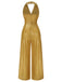 [Vorverkauf] Gold 1930er Solide V-Ausschnitt Halter Jumpsuit