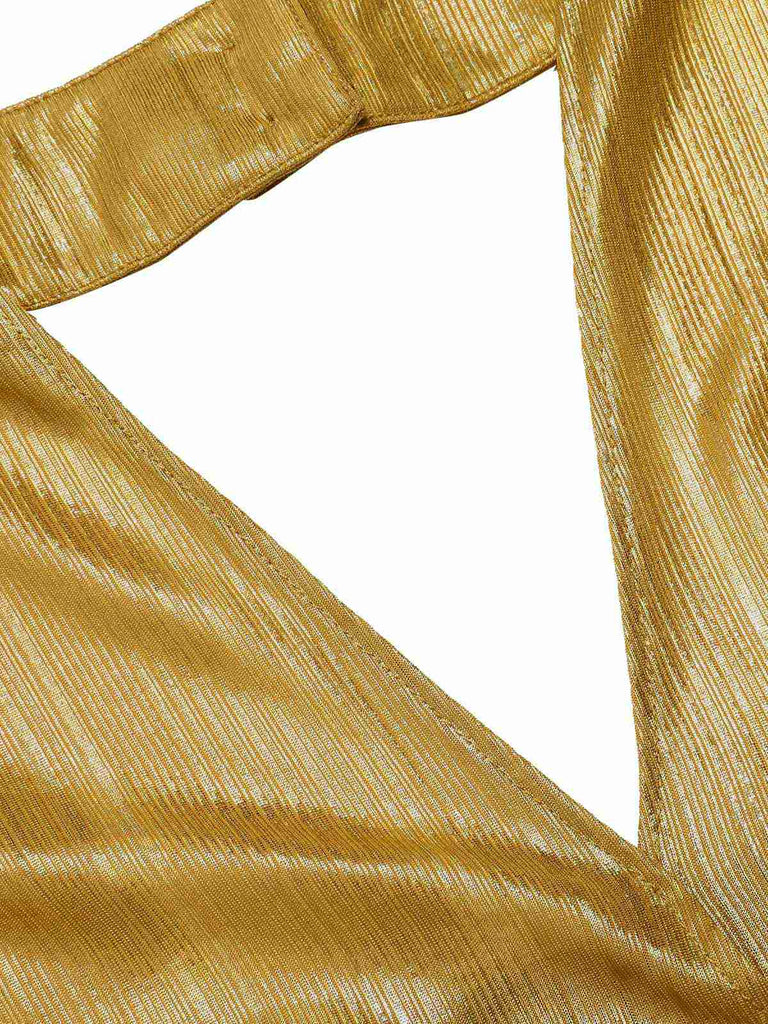 [Vorverkauf] Gold 1930er Solide V-Ausschnitt Halter Jumpsuit