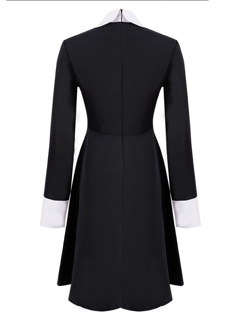 Schwarz 1950er Farbblock Moderate Kleid