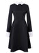 Schwarz 1950er Farbblock Moderate Kleid