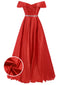 Rot 1950er Schulterfrei Maxi Abend Kleid