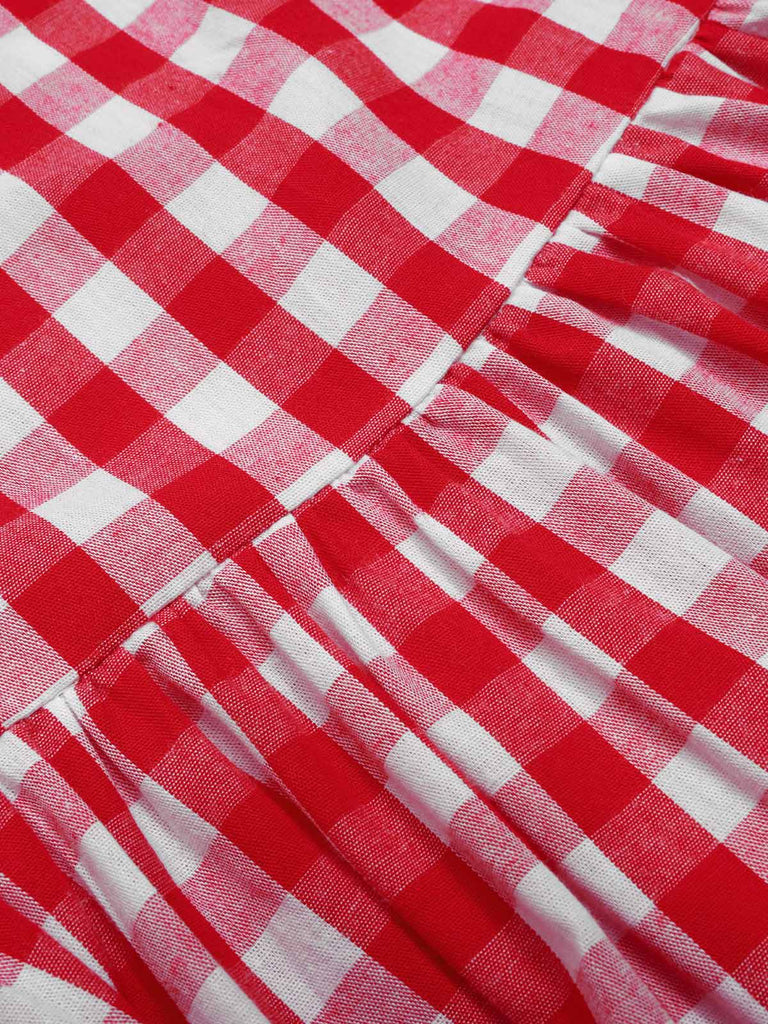 [Vorverkauf] Rot 1950er Halter Plaids Bogen Kleid