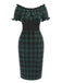 [Vorverkauf] Grün 1960er Schulterfrei Bogen Tartan Bleistiftkleid