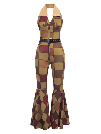 1970er Geometrisches Muster Patchwork Halter Jumpsuit