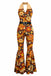 Orange 1970er Blumen Muster Patchwork Halter Jumpsuit